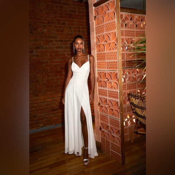 LULU’S Romantic Inspiration White Sleeveless Faux-Wrap Maxi Dress - Picture 2 of 6